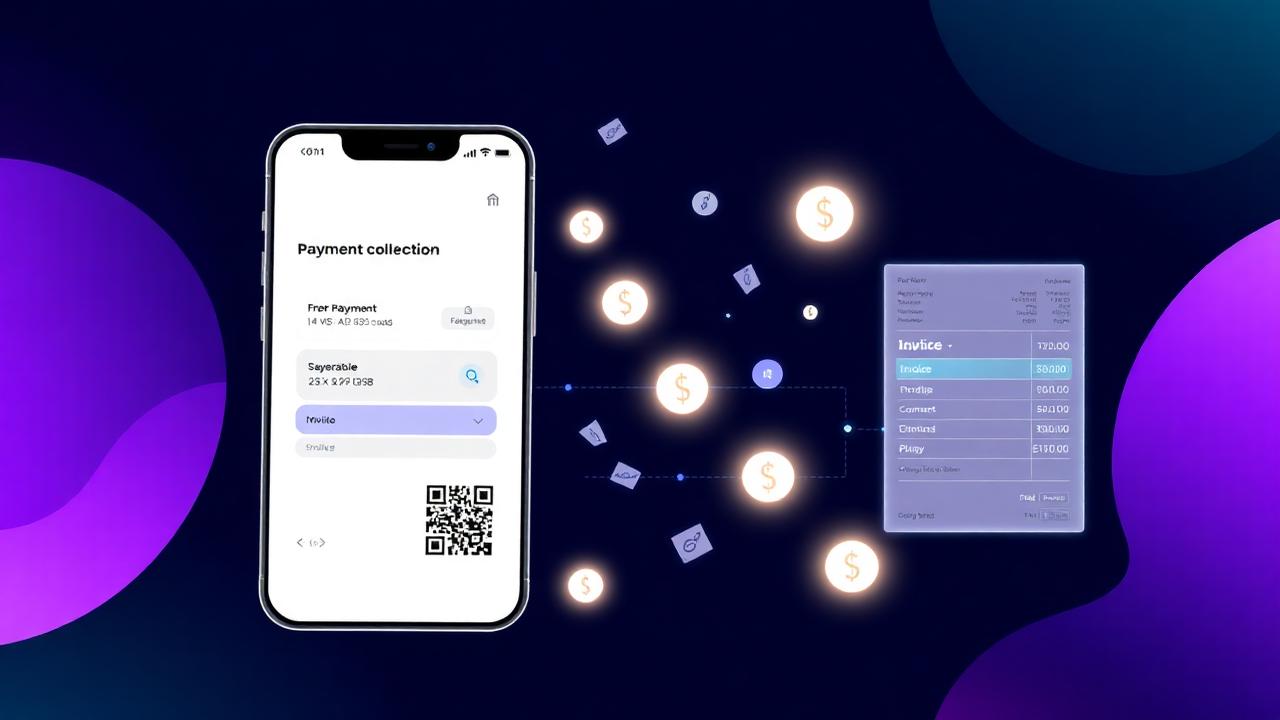 Pay-me link on a phone next to a digital invoice with PayU checkout